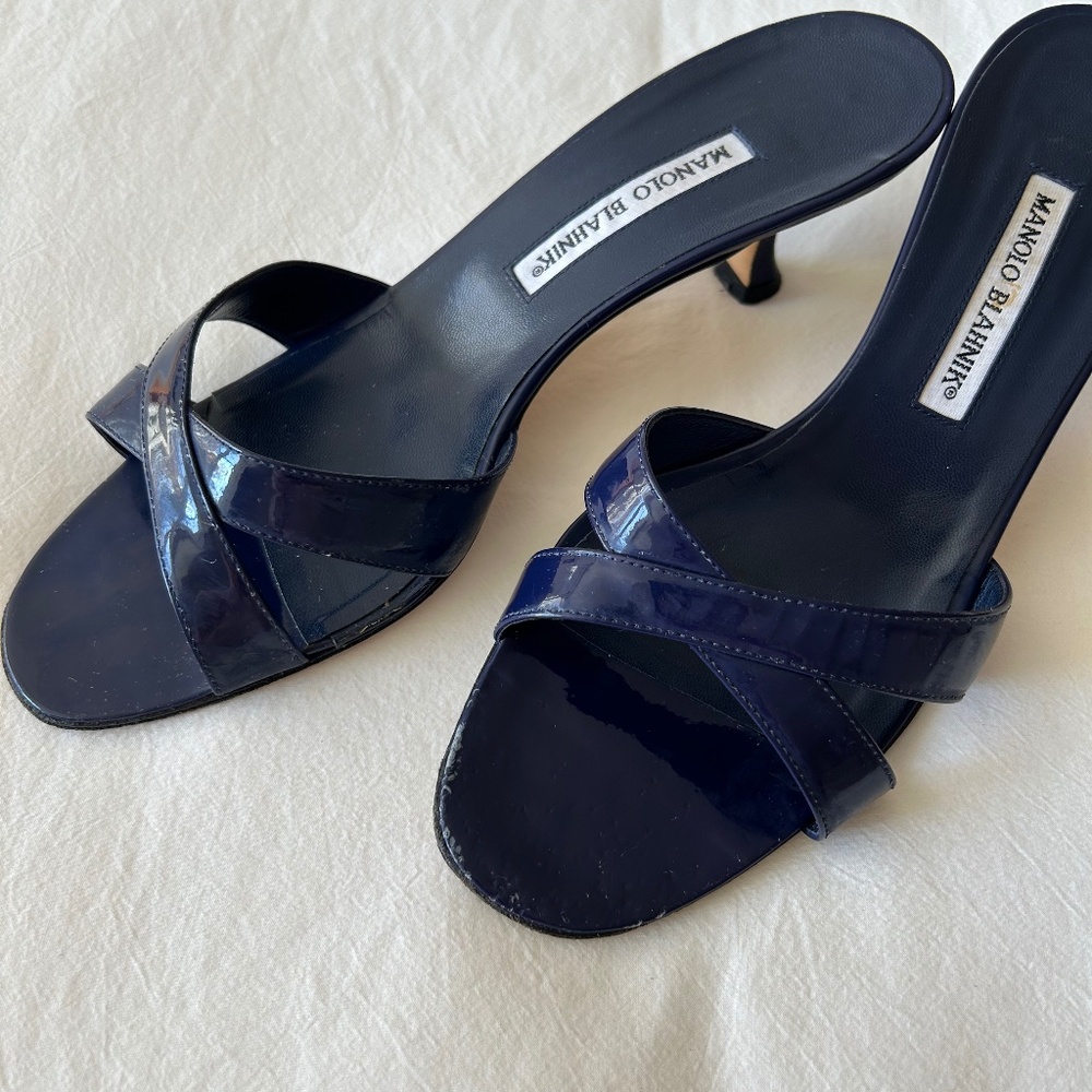 Manolo Blahnik Callamu Slides Navy Size 41